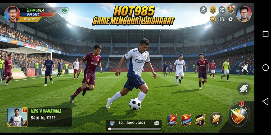 Tampilan gameplay HOT985 dengan aksi sepak bola seru.