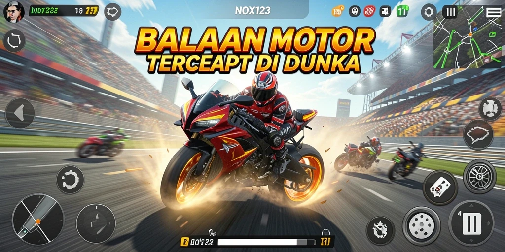 Gameplay seru balapan motor di NOX123 dengan aksi cepat.