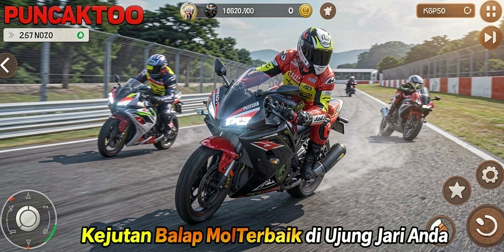 Screenshot gameplay PUNCAKTOTO yang menampilkan aksi balap motor seru.