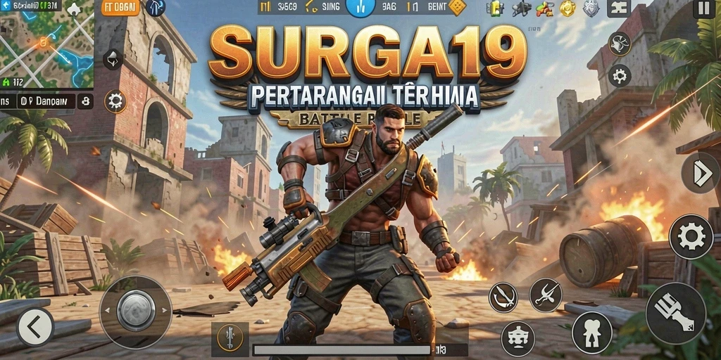 Screenshot SURGA19 menampilkan aksi seru di medan perang Battle Royale.