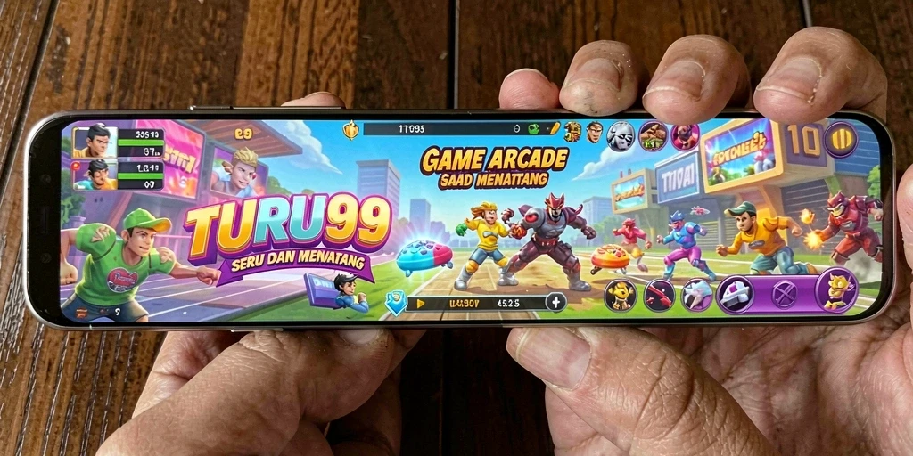 Screenshot menunjukkan aksi seru TURU99 dengan grafis arcade yang menawan.
